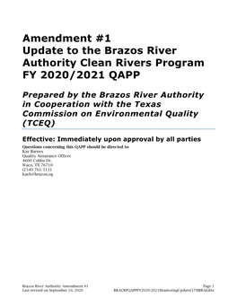 Amendment #1 Update to the Brazos River Authority Clean Rivers Program FY 2020/2021 QAPP