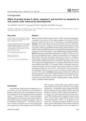 Effect of Protein Kinase C Alpha, Caspase-3, and Survivin on Apoptosis of Oral Cancer Cells Induced by Staurosporine1