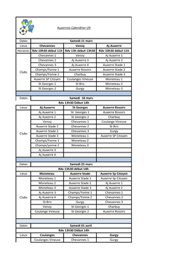 Dates Lieux Chevannes Venoy Aj Auxerre Horaires Rdv 10H30 Début