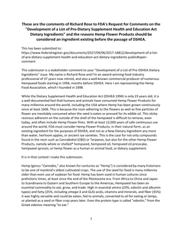 These Are the Comments of Richard Rose to FDA's Request for Comments on the "Development of a List of Pre-Dietary Supplemen