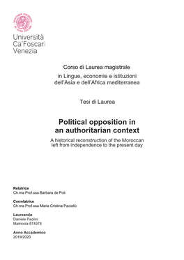 Political Opposition in an Authoritarian Context a Historical Reconstruction of the Moroccan Left from Independence to the Present Day