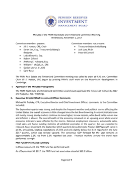 Page 1 of 7 Minutes of the PRIM Real Estate and Timberland Committee Meeting Wednesday, November 1, 2017 Committee Members Prese