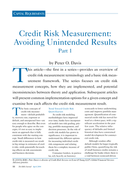 Credit Risk Measurement: Avoiding Unintended Results Part 1