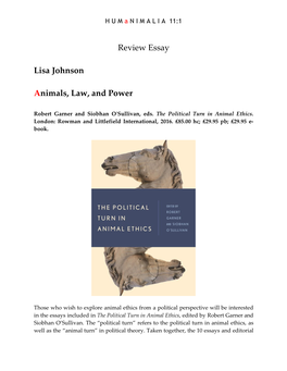 Review Essay Lisa Johnson Animals, Law, and Power