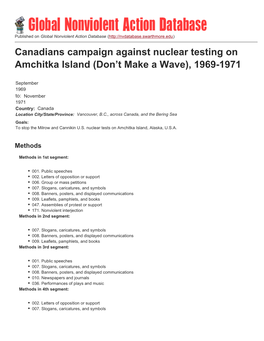 Canadians Campaign Against Nuclear Testing on Amchitka Island (Don’T Make a Wave), 1969-1971