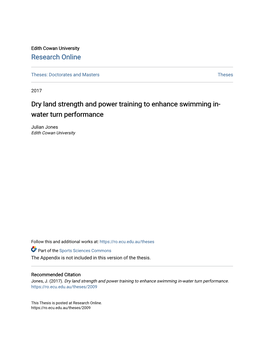 Dry Land Strength and Power Training to Enhance Swimming In-Water Turn Performance