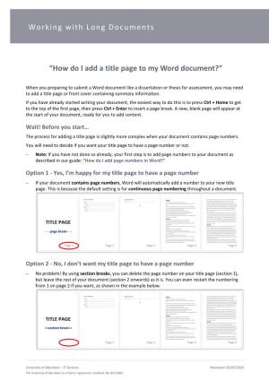 SW50: How Do I Add a Title Page to My Word Document?
