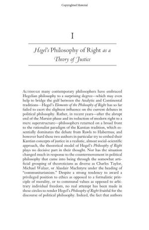 Hegel's Philosophy of Right As a Theory of Justice