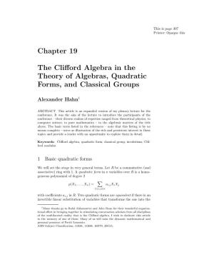 Chapter 19 the Clifford Algebra in the Theory of Algebras, Quadratic