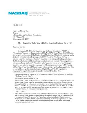 NASDAQ Stock Market LLC (“Nasdaq Exchange”), a Subsidiary of the Nasdaq Stock Market, Inc