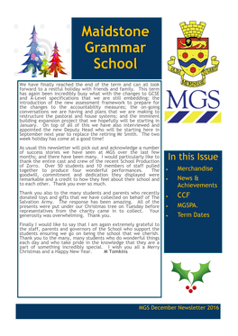 Maidstone Grammar School Community and Extend Their Grateful Appreciation to All of You