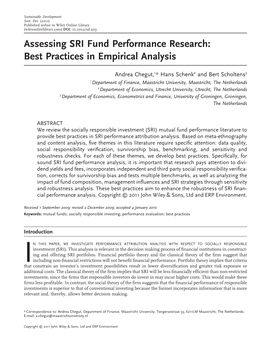 Assessing SRI Fund Performance Research: Best Practices in Empirical Analysis