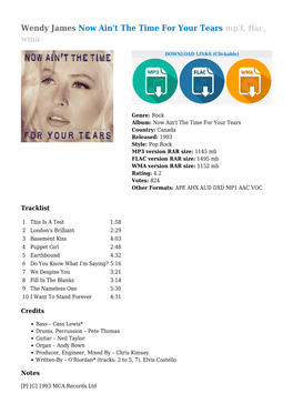 Wendy James Now Ain't the Time for Your Tears Mp3, Flac, Wma