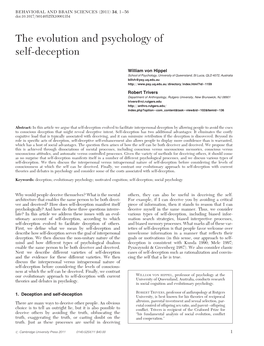 The Evolution and Psychology of Self-Deception