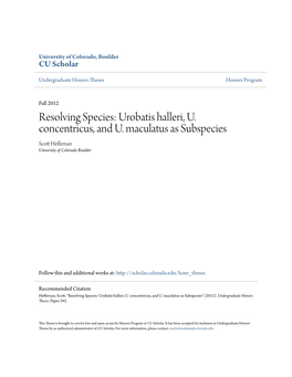 Urobatis Halleri, U. Concentricus, and U. Maculatus As Subspecies Scott Effeh Rnan University of Colorado Boulder