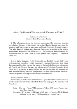 Macc, Cailín and Céile – an Altaic Element in Celtic?