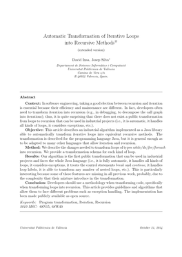 Automatic Transformation of Iterative Loops Into Recursive Methods$ (Extended Version)