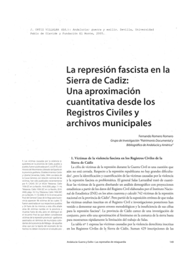 La Represión Fascista En La Sierra De Cadiz: Una Aproximación Cuantitativa Desde Los Registros Civiles Y Archivos Municipales