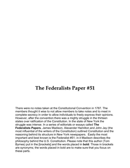 The Federalists Paper #51