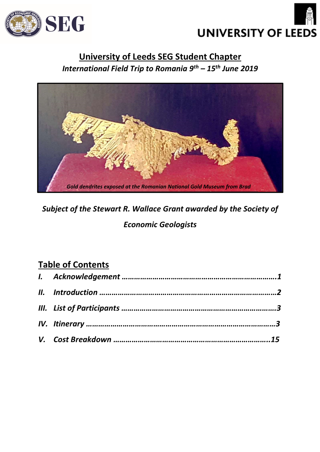 University of Leeds SEG Student Chapter Table of Contents