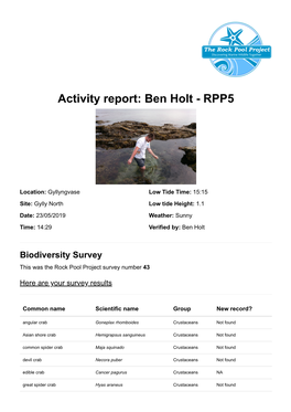 Activity Report: Ben Holt - RPP5