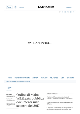 Ordine Di Malta, Wikileaks Pubblica Documenti Sullo Scontro Del