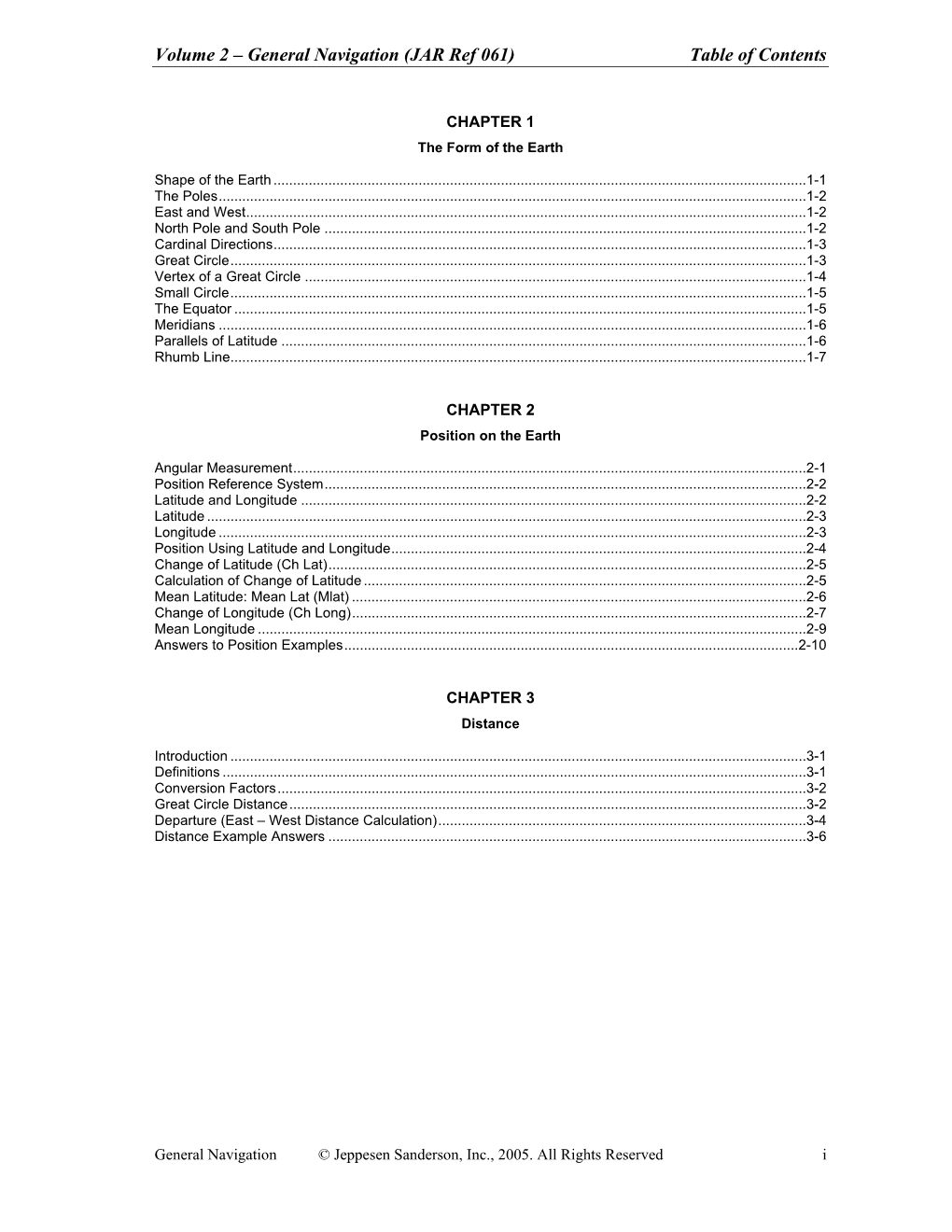 Volume 2 – General Navigation (JAR Ref 061) Table of Contents