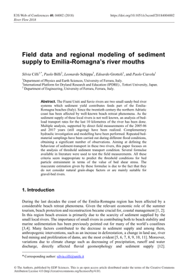 Field Data and Regional Modeling of Sediment Supply to Emilia-Romagna’S River Mouths