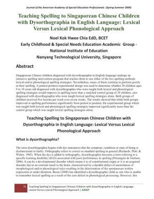 Teaching Spelling to Singaporean Chinese Children With