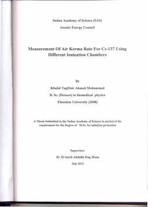 Measurement of Air Kerma Rate for Cs-137 Using Different Ionization Chambers
