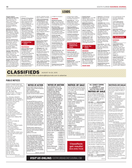 CLASSIFIEDS AUGUST 14-20, 2015 Contact Kim Cabrera at 954-949-7558 Or Kcabrera@Bizjournals.Com to Advertise