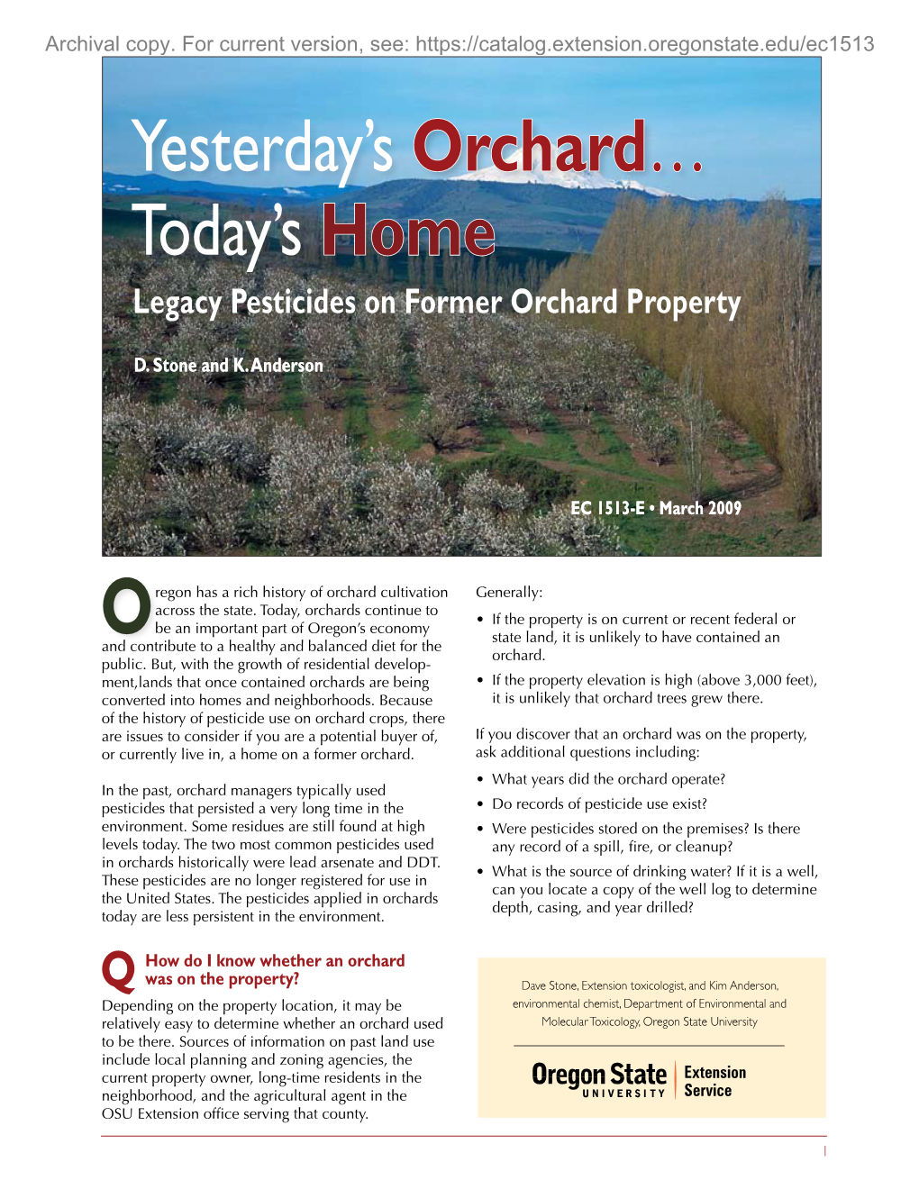 Yesterday's Orchard, Today's Home: Legacy Pesticides on Former