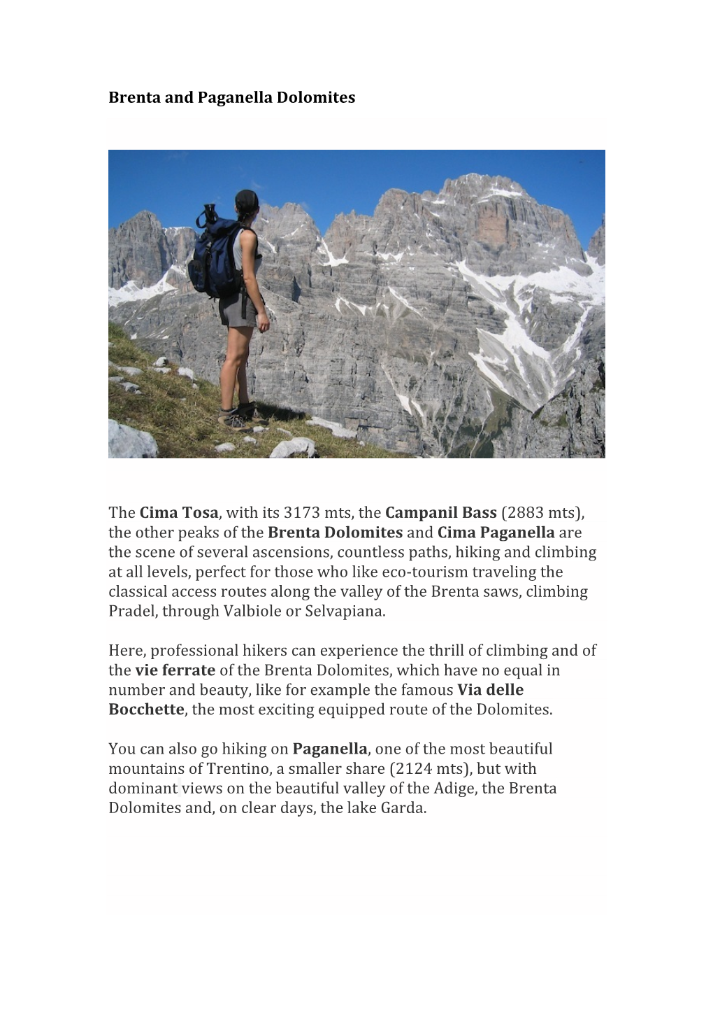 Brenta and Paganella Dolomites the Cima Tosa, with Its 3173 Mts, The