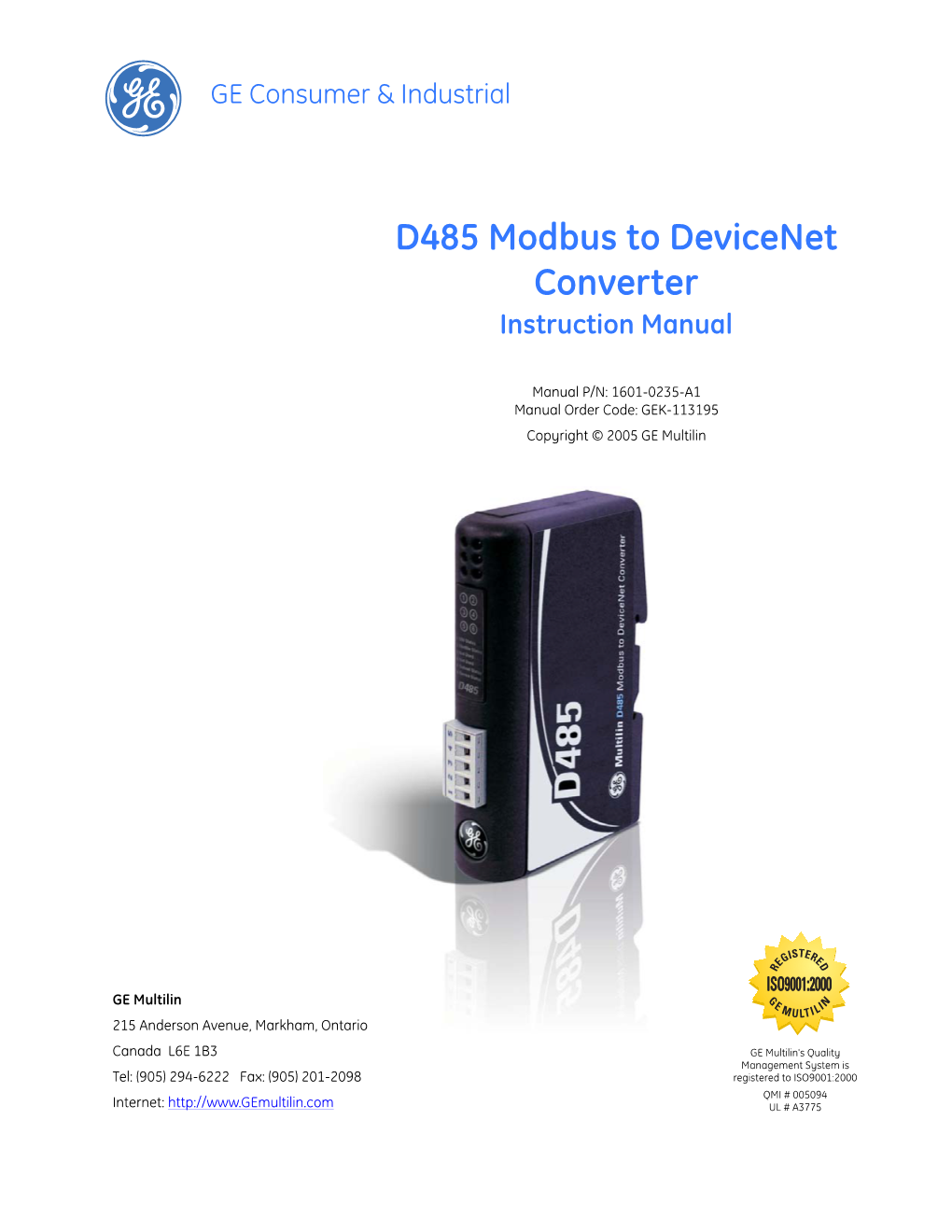 D485 Modbus to Devicenet Converter Instruction Manual