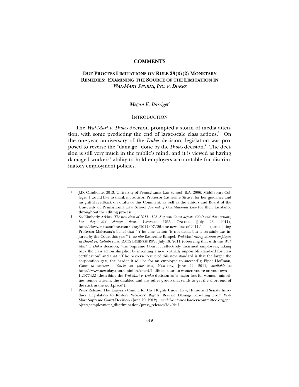 Due Process Limitations on Rule 23(B)(2) Monetary Remedies: Examining the Source of the Limitation in Wal-Mart Stores, Inc