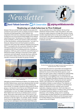 Monitoring Sei Whale Behaviour in West Falkland Between February and April 2018, Falklands Conservation (FC) Was Less Abundant Than in West Falkland