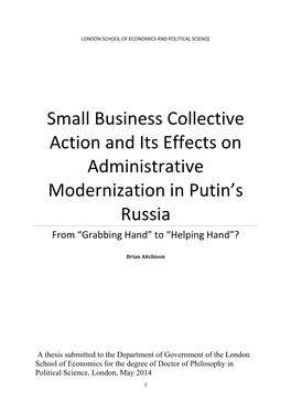 Small Business Collective Action and Its Effects on Administrative Modernization in Putin’S Russia from “Grabbing Hand” to “Helping Hand”?