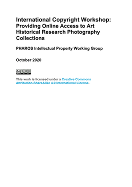International Copyright Workshop: Providing Online Access to Art Historical Research Photography Collections