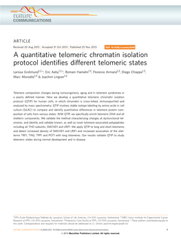 A Quantitative Telomeric Chromatin Isolation Protocol Identifies Different Telomeric States