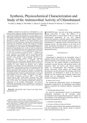 Synthesis, Physicochemical Characterization and Study of the Antimicrobial Activity of Chlorobutanol H