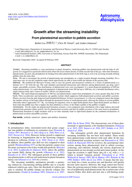 Growth After the Streaming Instability from Planetesimal Accretion to Pebble Accretion Beibei Liu ( )1,2, Chris W