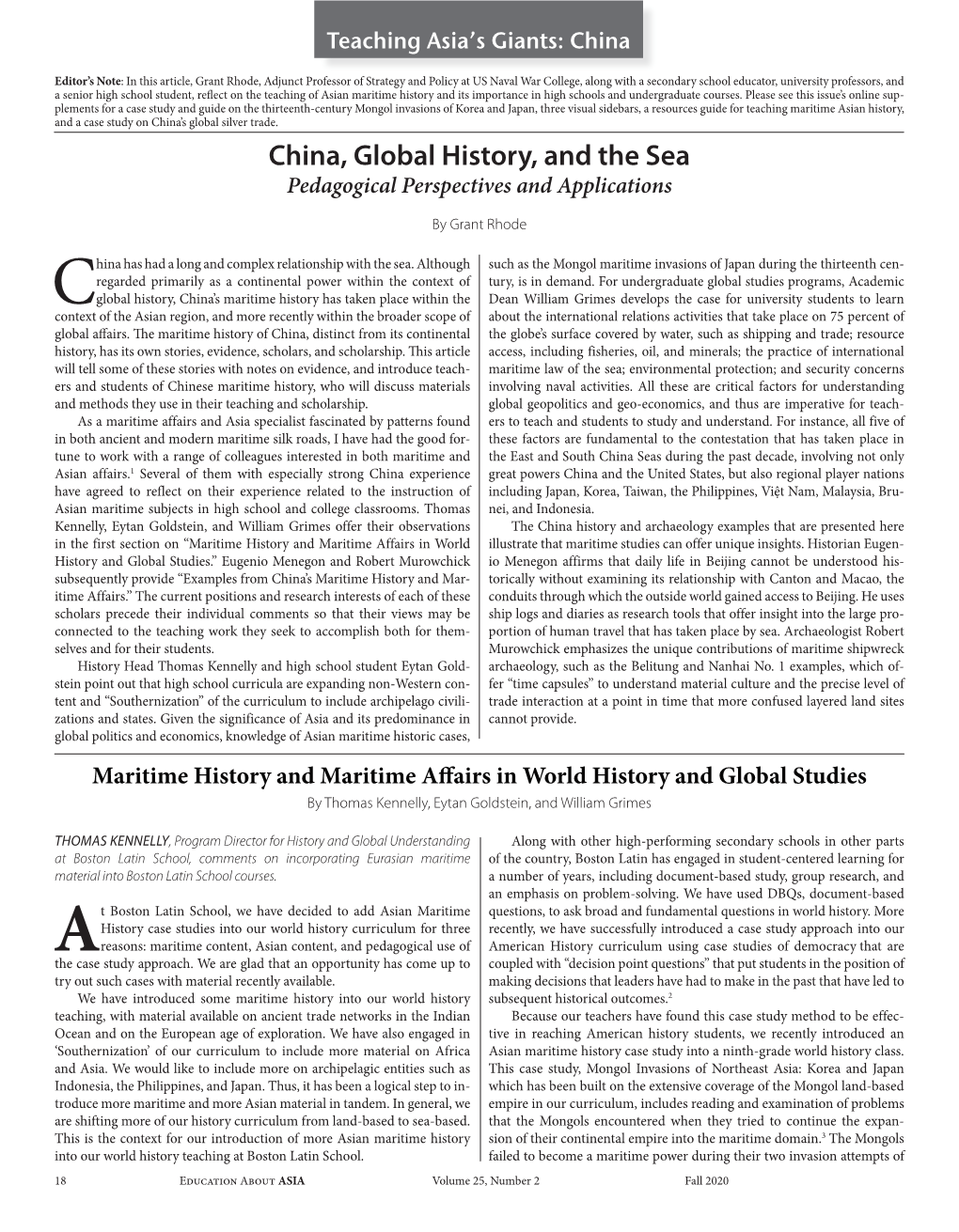 China, Global History, and the Sea Pedagogical Perspectives and Applications