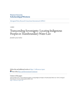 Locating Indigenous Peoples in Transboundary Water Law Jennifer Lynne Archer