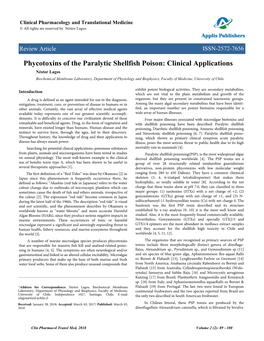 Phycotoxins of the Paralytic Shellfish Poison: Clinical Applications