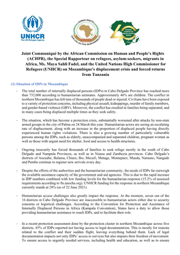 Joint Communiqué by the African Commission on Human and People’S Rights (ACHPR), the Special Rapporteur on Refugees, Asylum-Seekers, Migrants in Africa, Ms