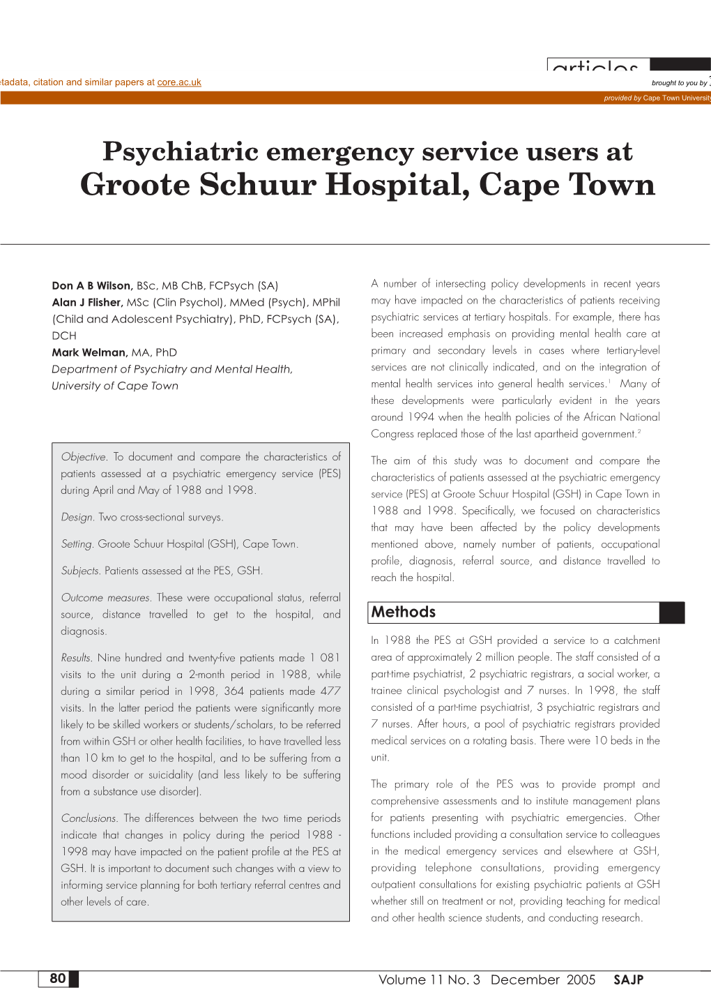 Groote Schuur Hospital, Cape Town