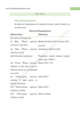 Dry Tests Physical Examination in Physical