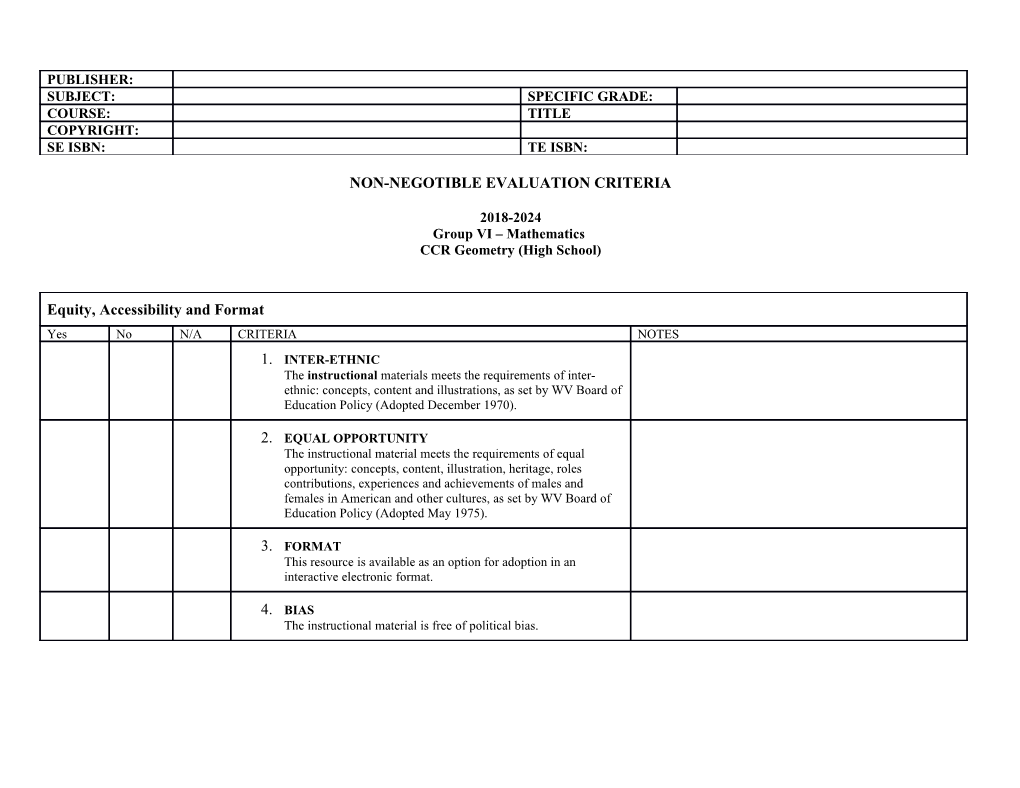 Non-Negotible Evaluation Criteria s1