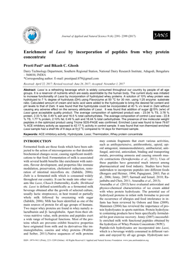 Enrichment of Lassi by Incorporation of Peptides from Whey Protein Concentrate