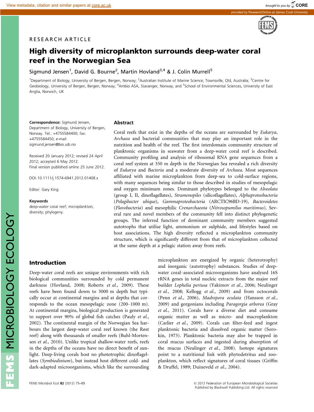 High Diversity of Microplankton Surrounds Deepwater Coral Reef In